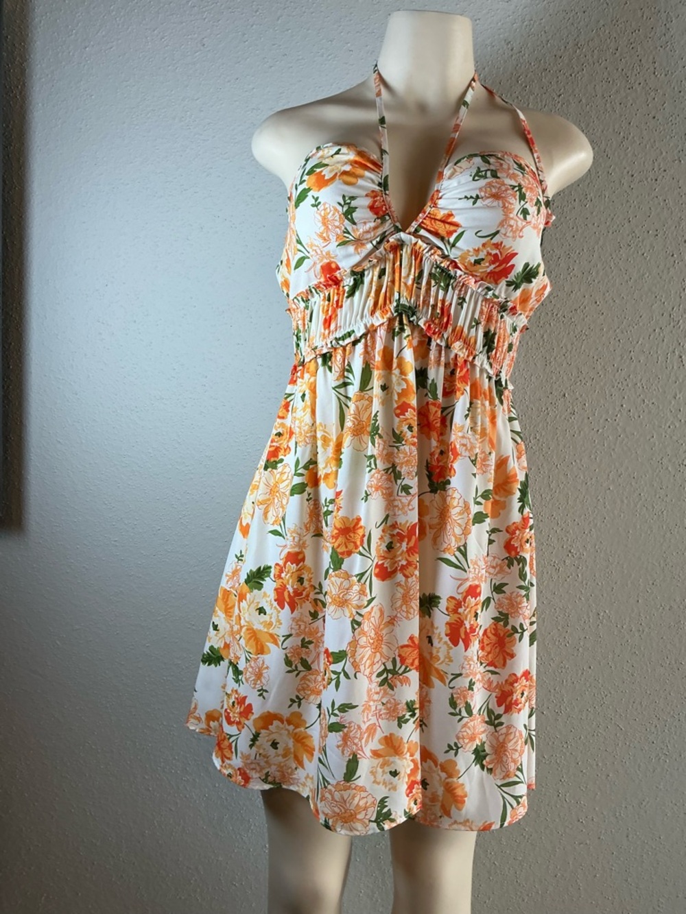 Sienna Sky White Halter Mini Dress with Orange Floral Print - Picture 2 of 8